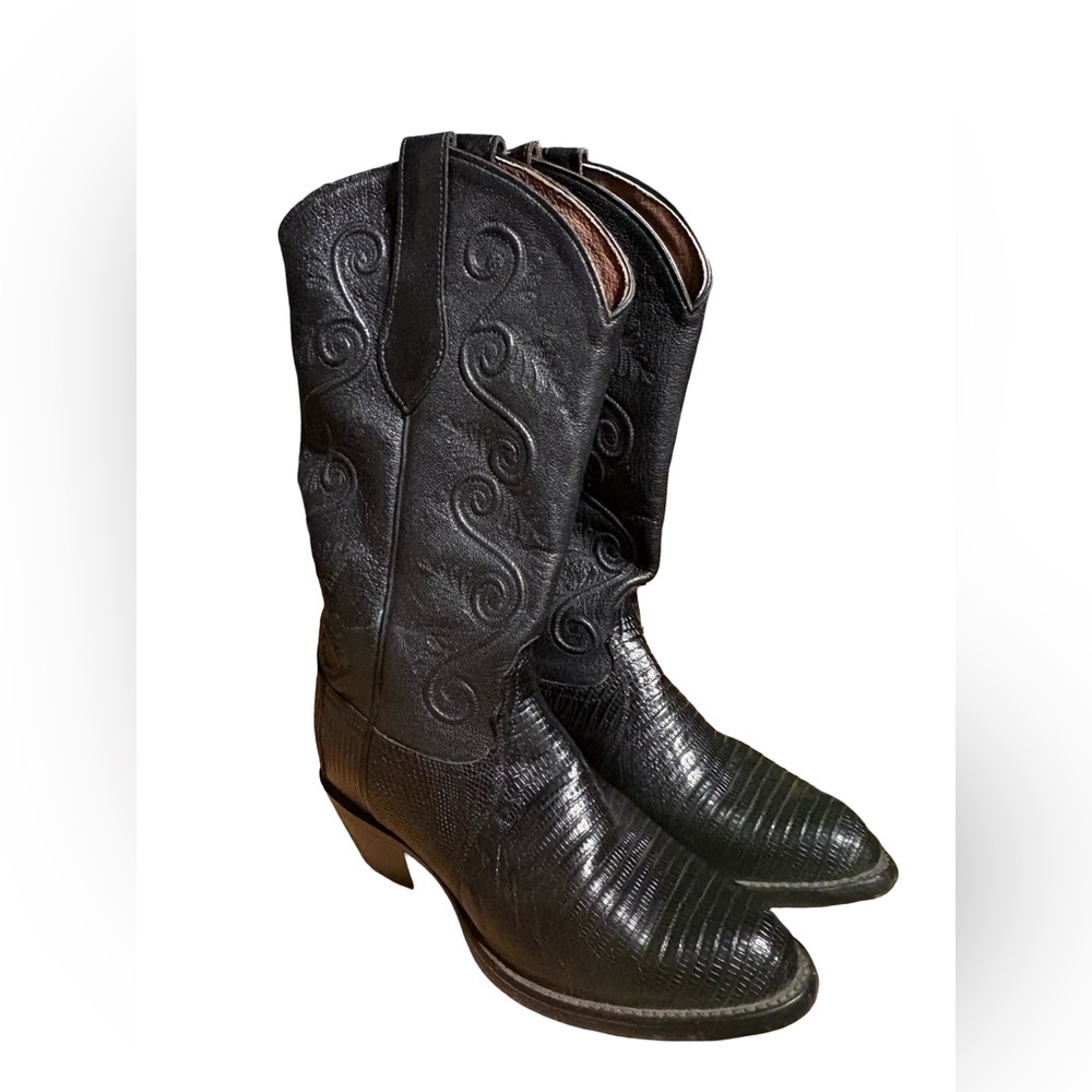 1980s Justin Boots Black Leather Women’s Vintage Western Cowboy Cowgirl size 7 - Picture 2 of 11